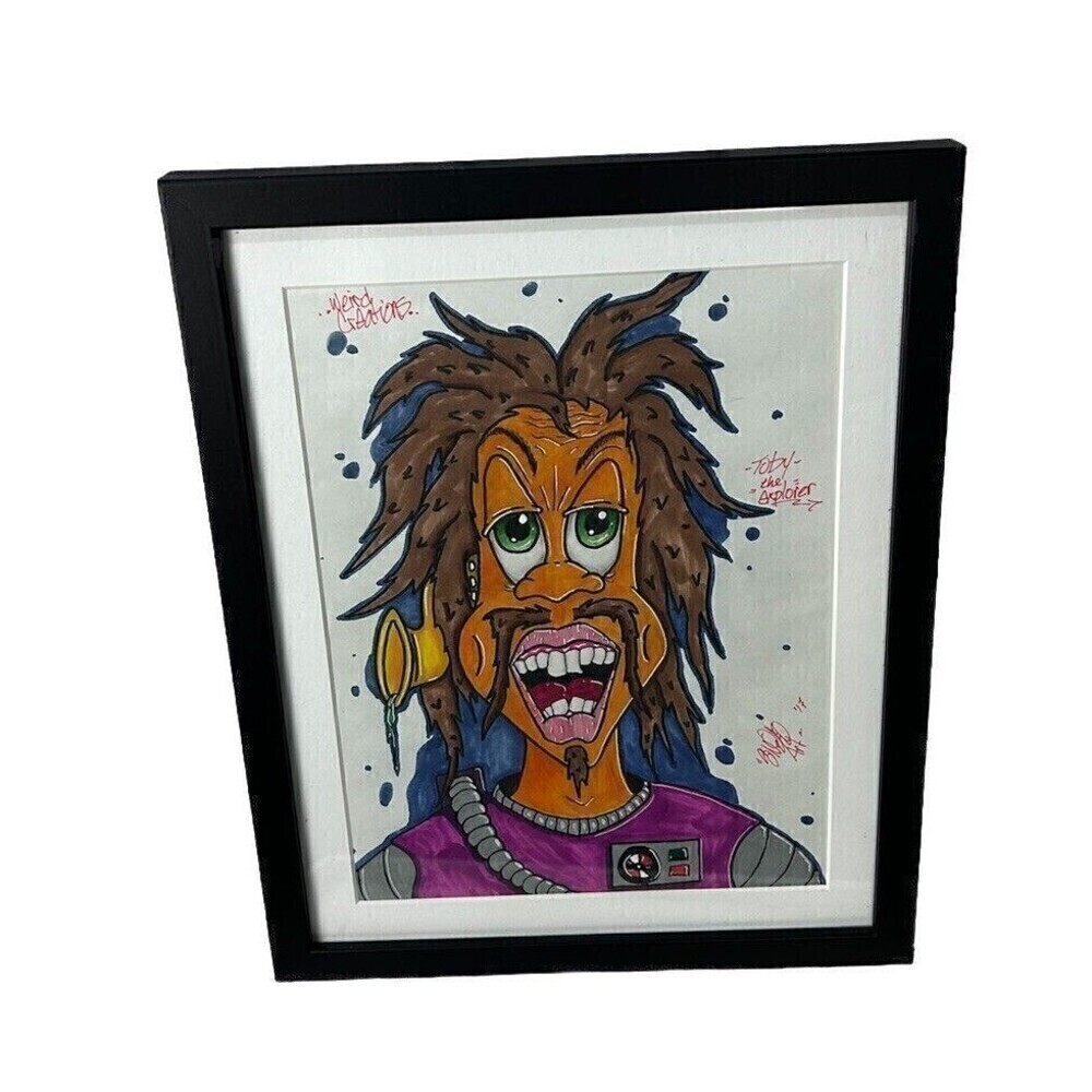 Alien Art Work Weird Creations Original Marker Drawing Signed Matted Framed